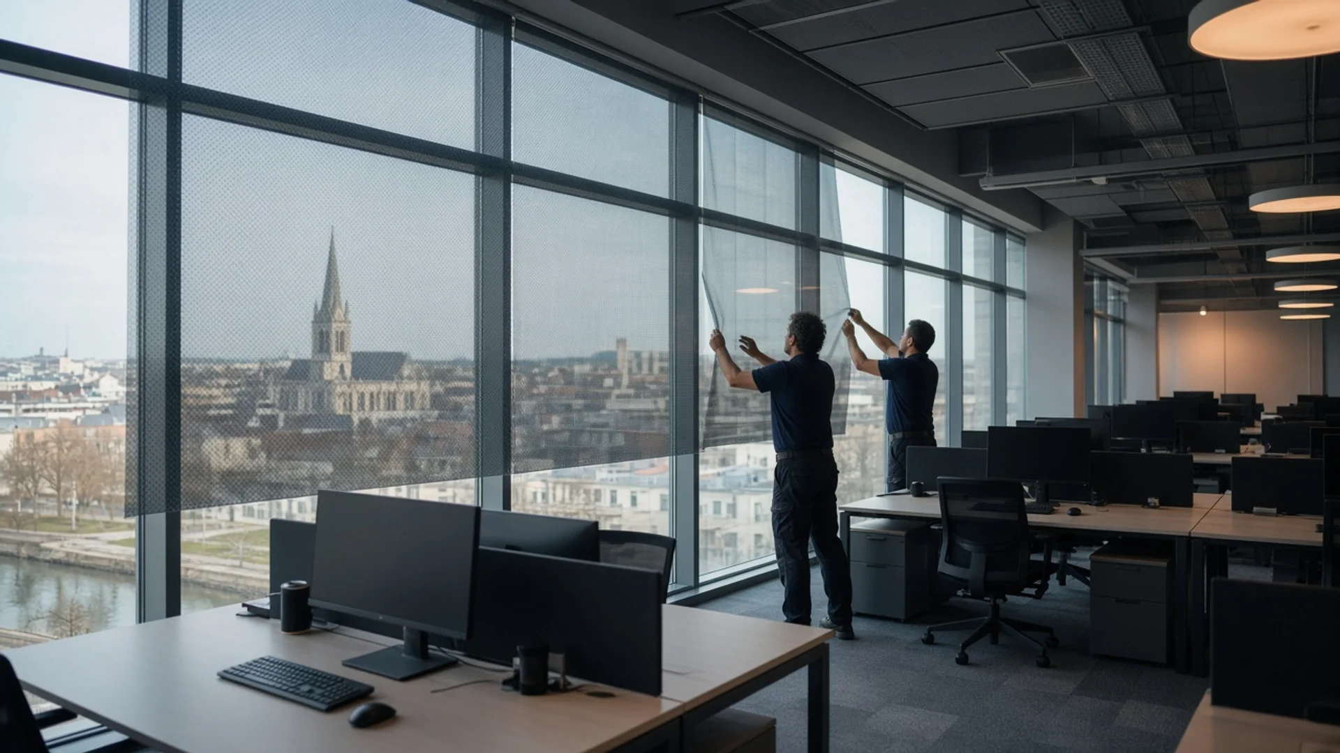 Bureaux vitrés en Seine-et-Marne avec film solaire