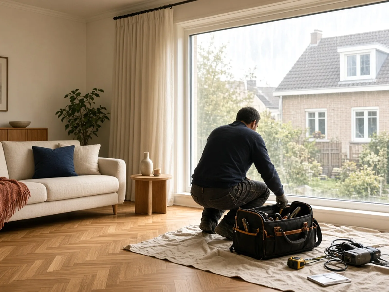 Intérieur avec parquet et mobilier protégés des UV en Seine-et-Marne